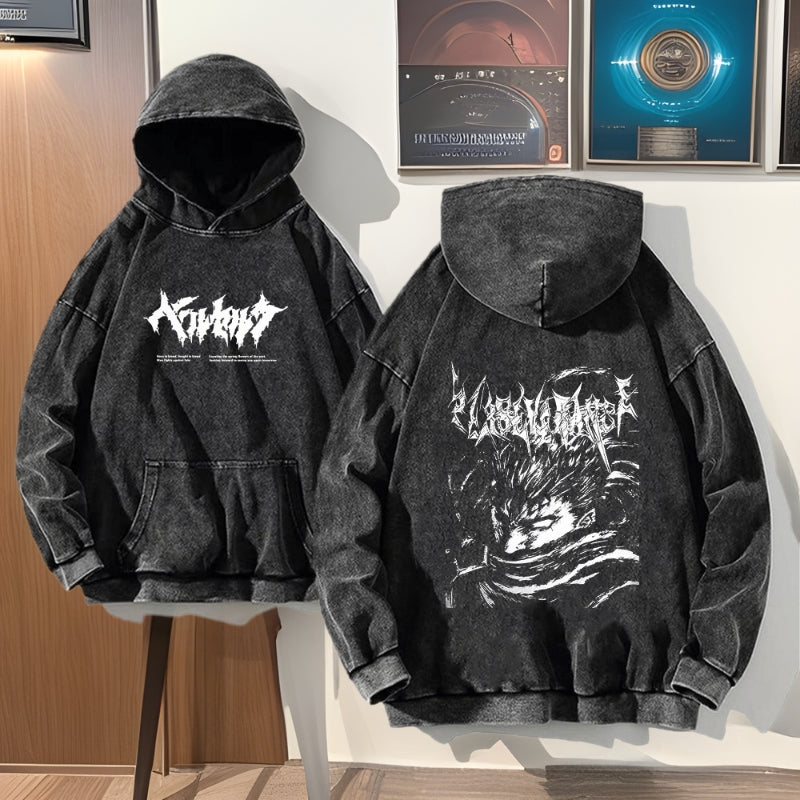 Printed retro clothing cotton hoodie casual washed hooded pullover