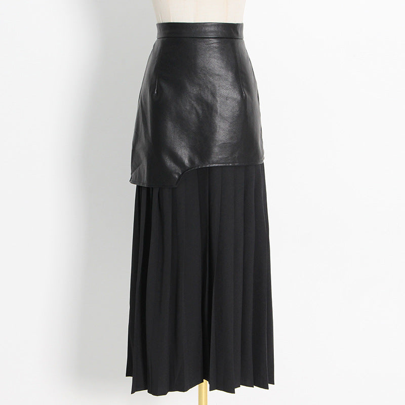 Leather patchwork contrasting half skirt