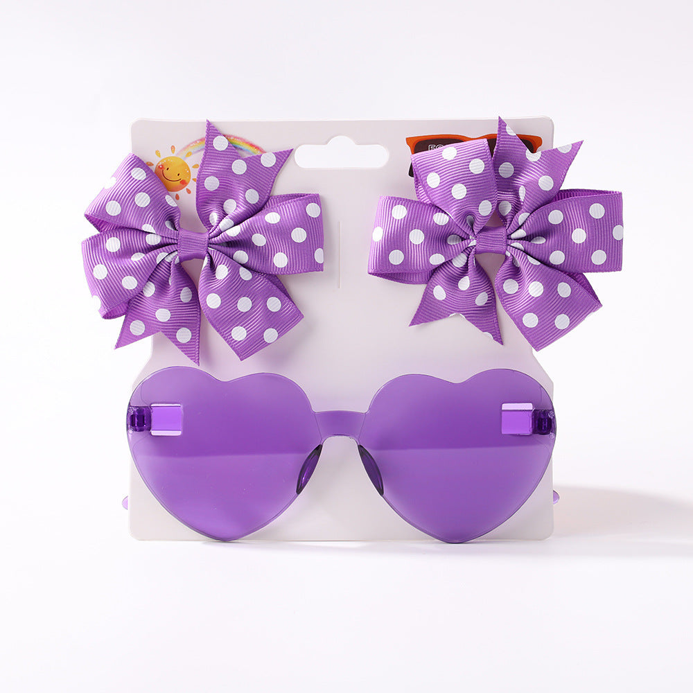 Kids' Accessories Printed Ribbed Ribbon Bow Hair Clip Sunglasses Set Headwear