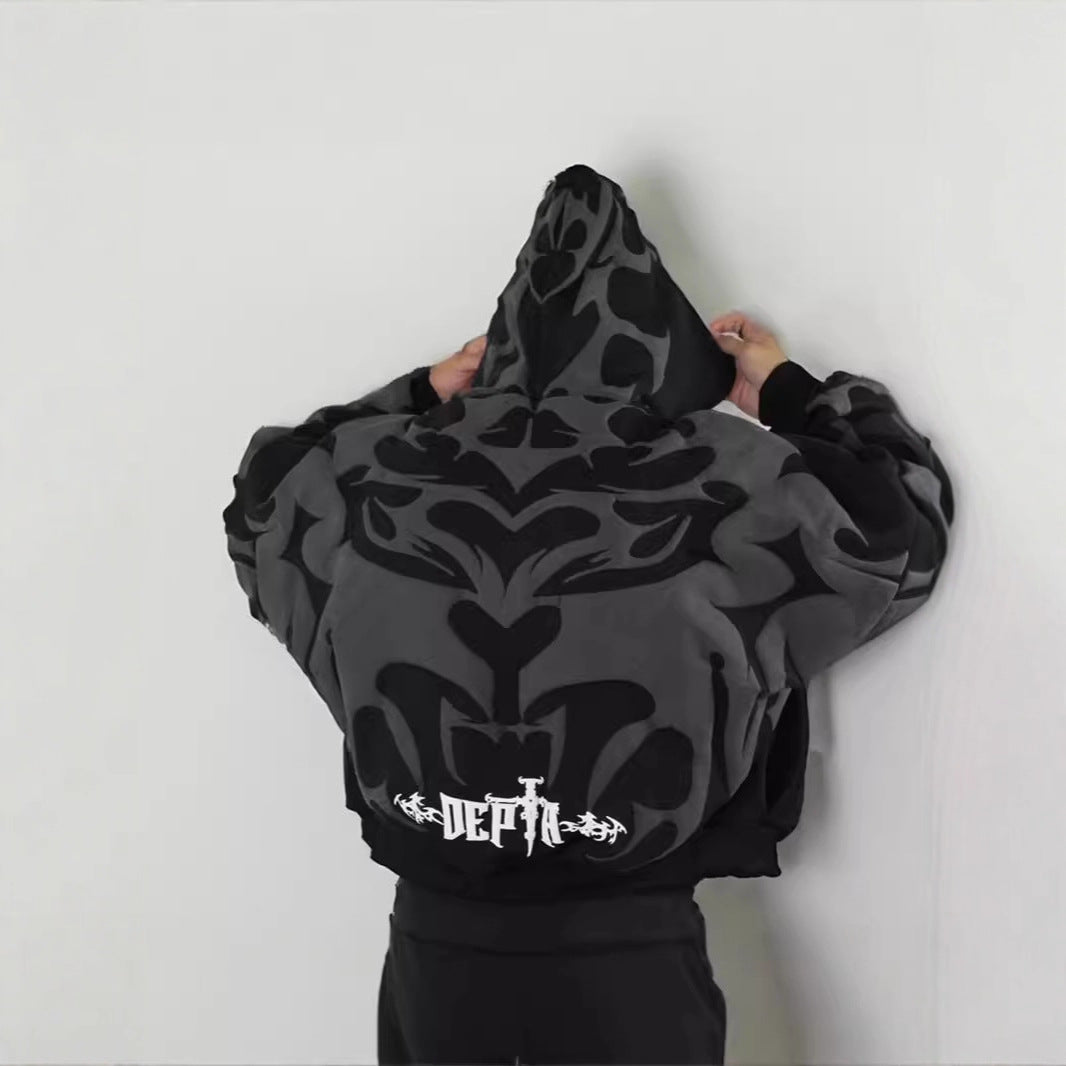 Gothic printed zipper hoodie