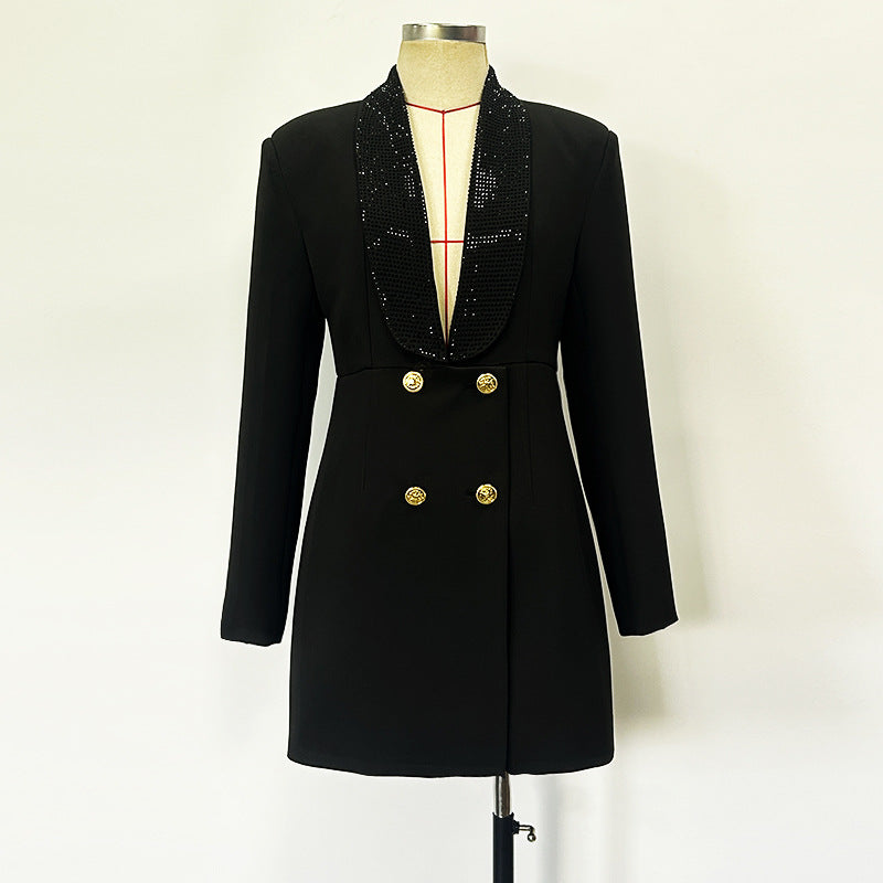 Socialite Style Deep V Green Fruit Collar Backless Heavy Embroidery Suit Coat