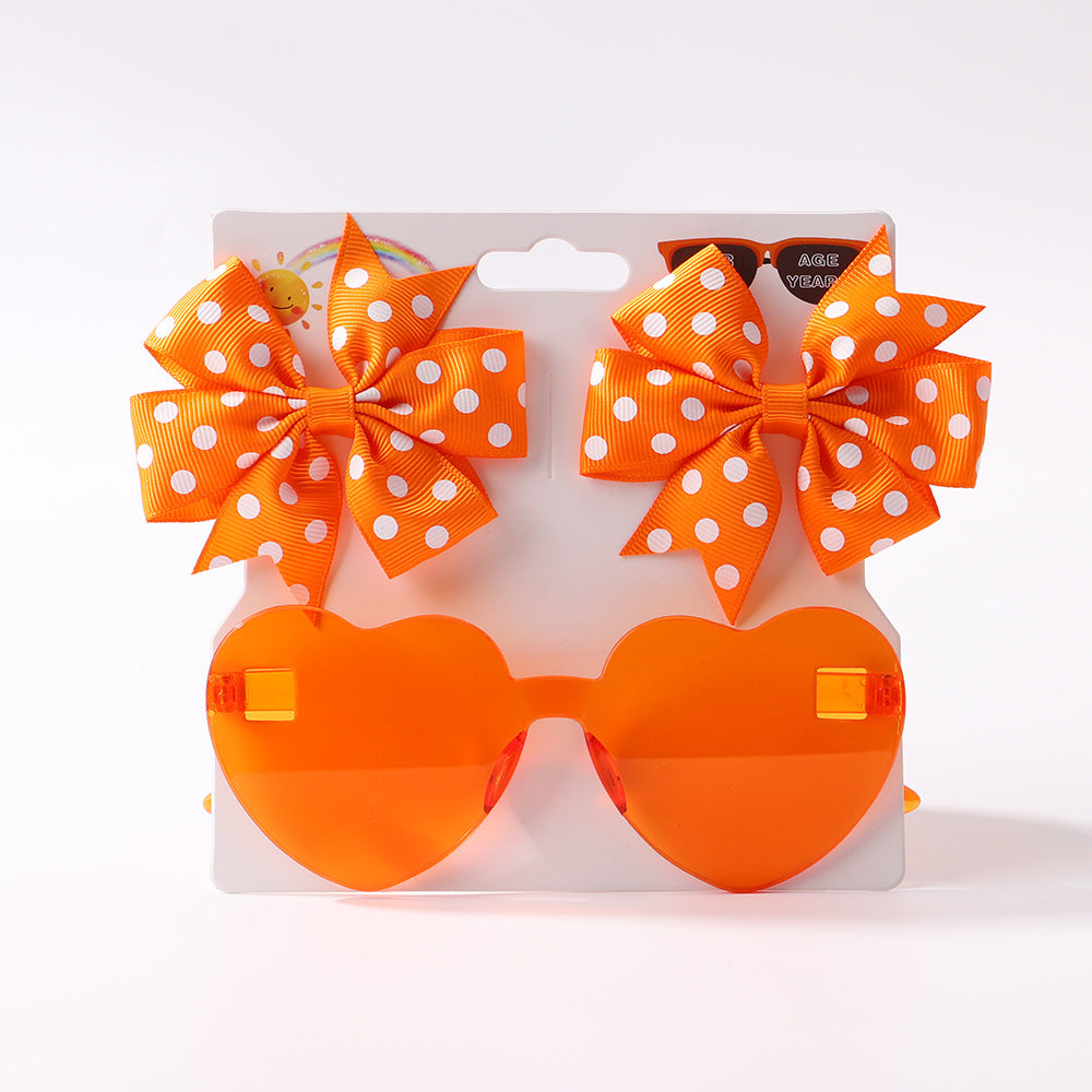 Kids' Accessories Printed Ribbed Ribbon Bow Hair Clip Sunglasses Set Headwear
