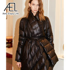 AEL Belt Down Jacket Women Winter Irregular Long Coat Fashion Parka Lady Streetwear High Quality
