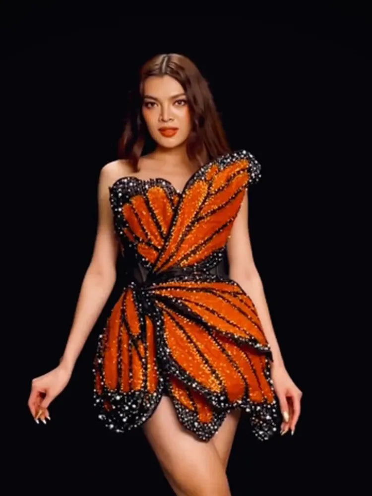 Luxury Dress For Women Beautiful Butterfly Shape Design Sequins Mini Celebrity Party Vestido New Trendy
