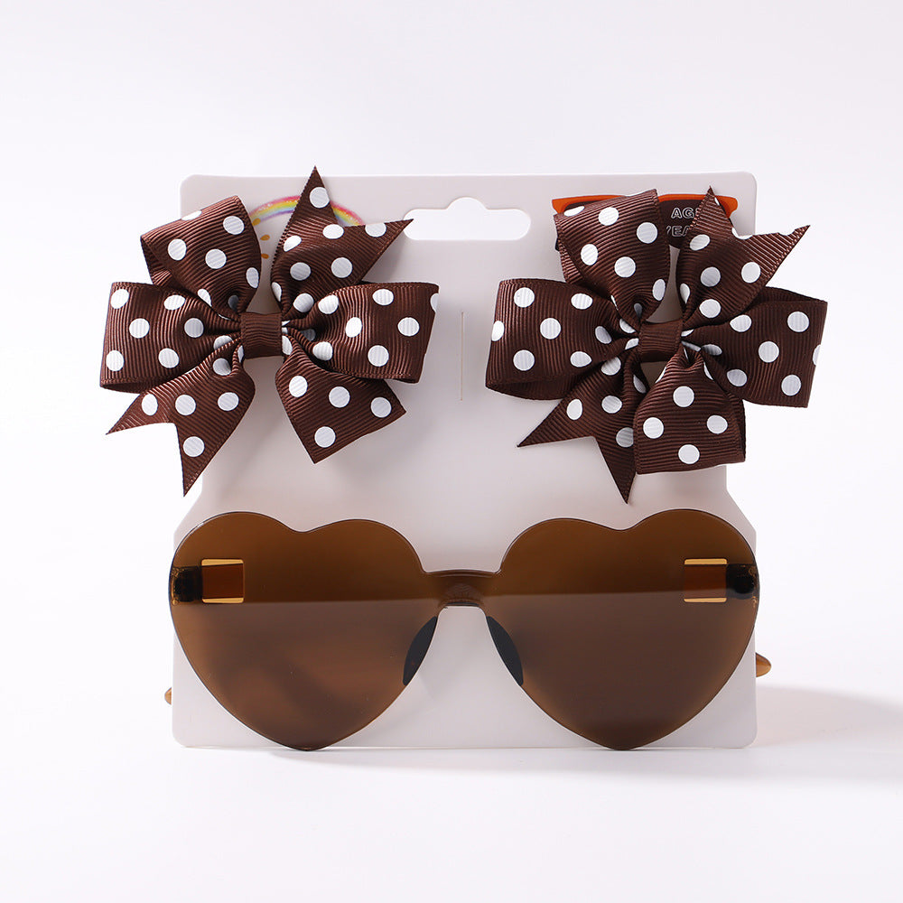 Kids' Accessories Printed Ribbed Ribbon Bow Hair Clip Sunglasses Set Headwear