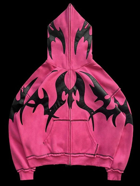 Gothic printed zipper hoodie
