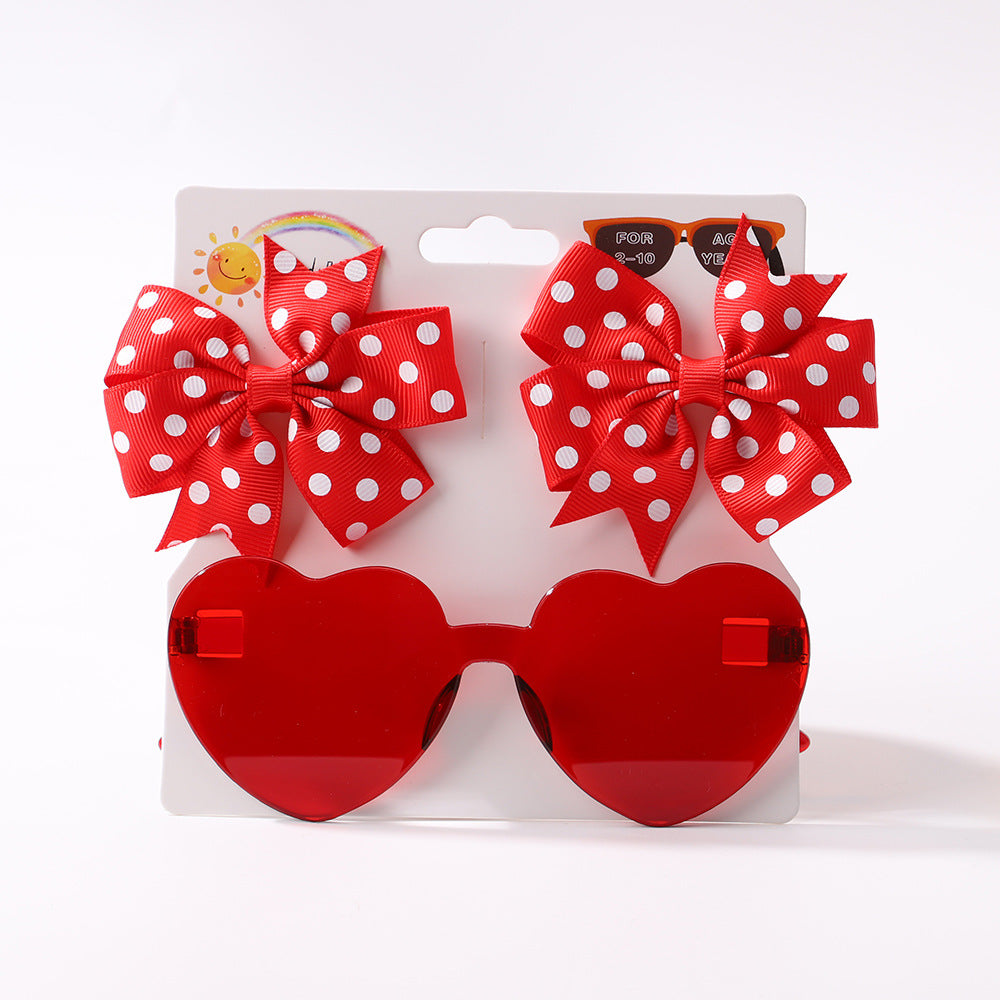 Kids' Accessories Printed Ribbed Ribbon Bow Hair Clip Sunglasses Set Headwear