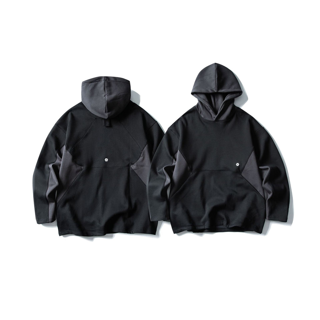 Hooded Color-Block Side Seam Pocket Printed Sweatshirt with Fleece Lining