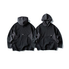 Hooded Color-Block Side Seam Pocket Printed Sweatshirt with Fleece Lining