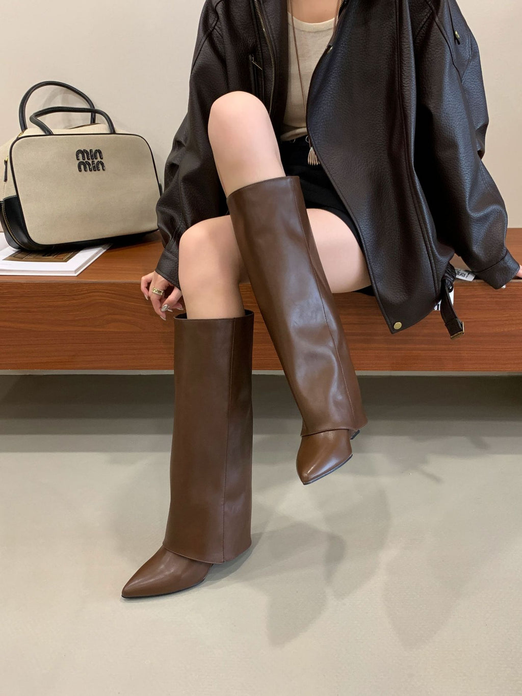 Fashionable Square Toe Slimming Versatile Flat Mid-Heel Elegant French Style Over-the-Knee Boots for Women