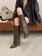 Fashionable Square Toe Slimming Versatile Flat Mid-Heel Elegant French Style Over-the-Knee Boots for Women