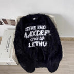 Loose letter imitation mink fur lazy style round neck knitted sweater