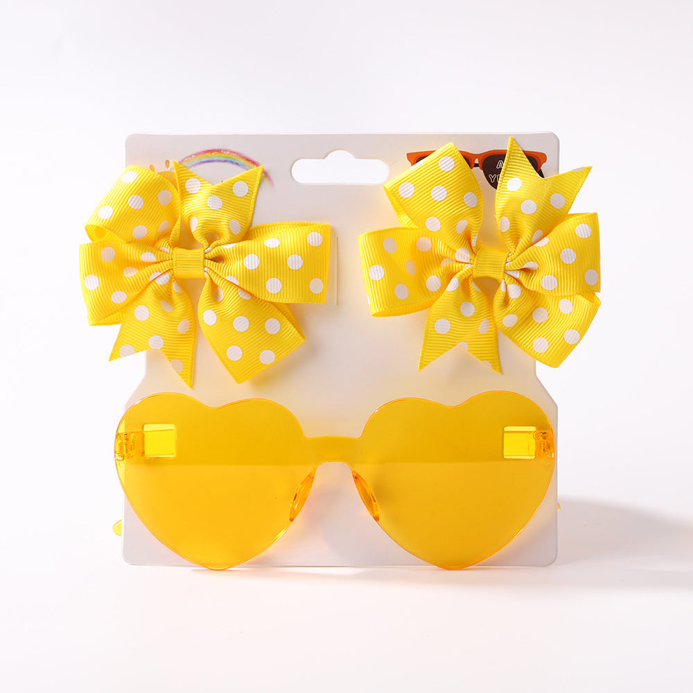 Kids' Accessories Printed Ribbed Ribbon Bow Hair Clip Sunglasses Set Headwear
