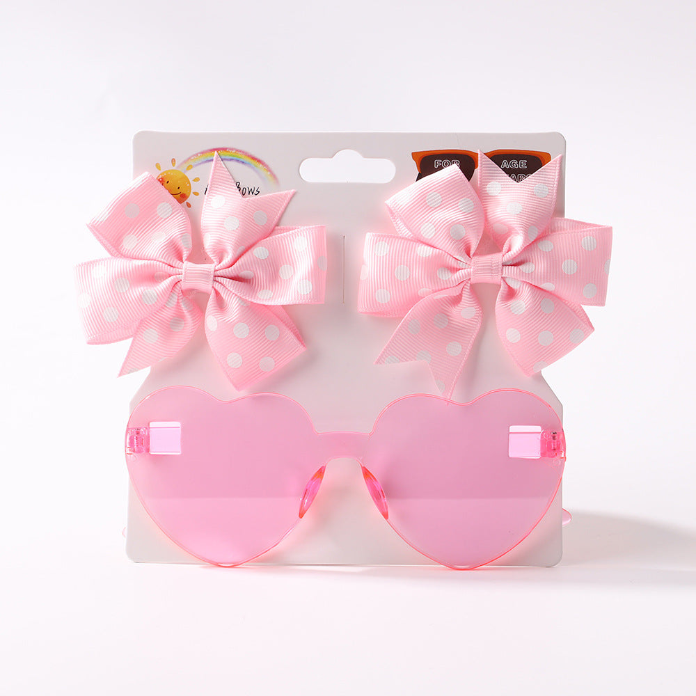 Kids' Accessories Printed Ribbed Ribbon Bow Hair Clip Sunglasses Set Headwear