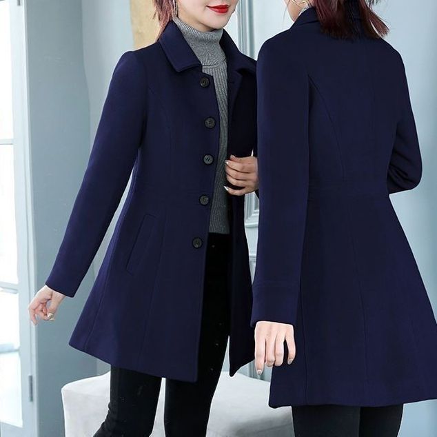 Woolen Coat Women Padded Autumn Winter New Korean Style Slim Fit Medium Length Tweed Coat