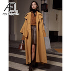 High End Customized Gardenia Yellow Big Cuffs Design Double-Sided Wool Coat Autumn And Winter New Women