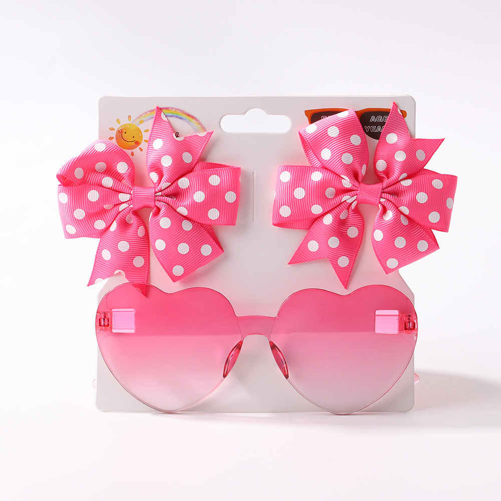 Kids' Accessories Printed Ribbed Ribbon Bow Hair Clip Sunglasses Set Headwear