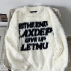 Loose letter imitation mink fur lazy style round neck knitted sweater