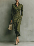 Chic Office-Friendly Fitted Asymmetric Long Sleeve Shirt Dress