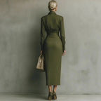 Chic Office-Friendly Fitted Asymmetric Long Sleeve Shirt Dress