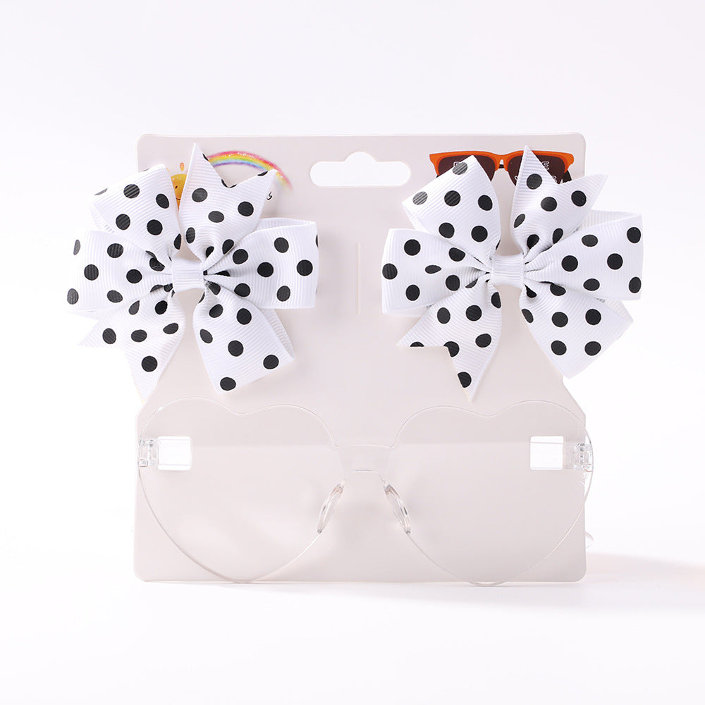 Kids' Accessories Printed Ribbed Ribbon Bow Hair Clip Sunglasses Set Headwear