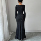 Swing collar hot stamping elastic long sleeved fishtail skirt