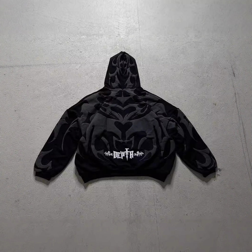 Gothic printed zipper hoodie