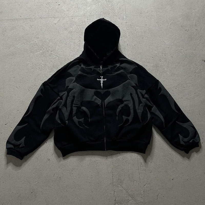 Gothic printed zipper hoodie