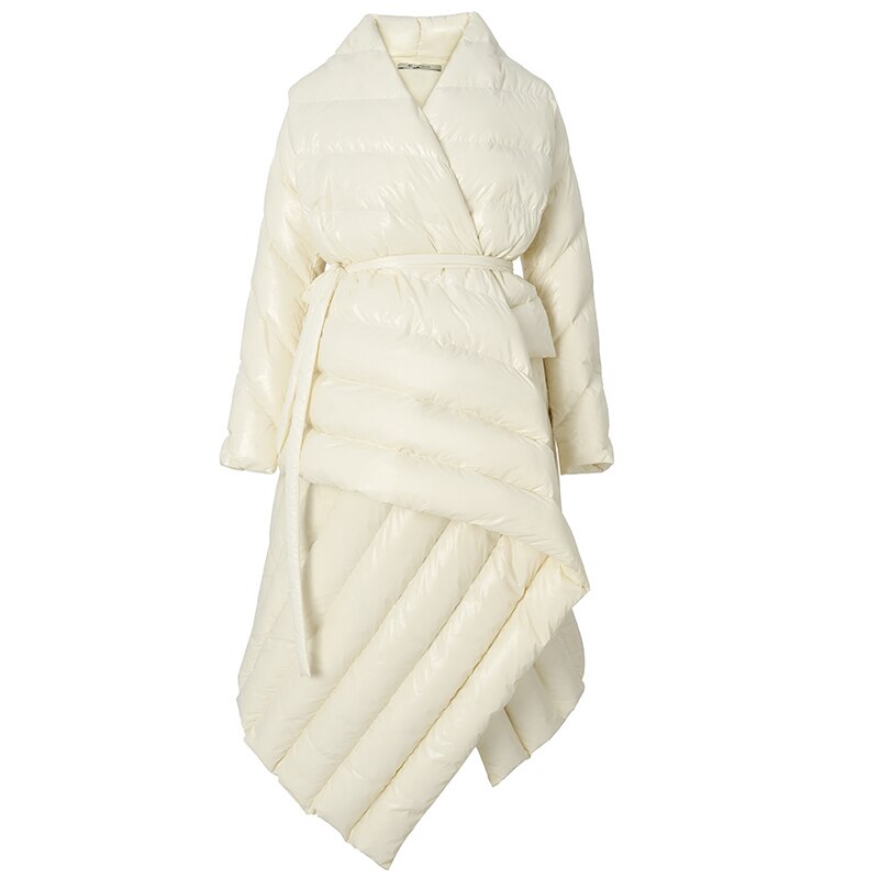 AEL Belt Down Jacket Women Winter Irregular Long Coat Fashion Parka Lady Streetwear High Quality