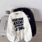 Loose letter imitation mink fur lazy style round neck knitted sweater