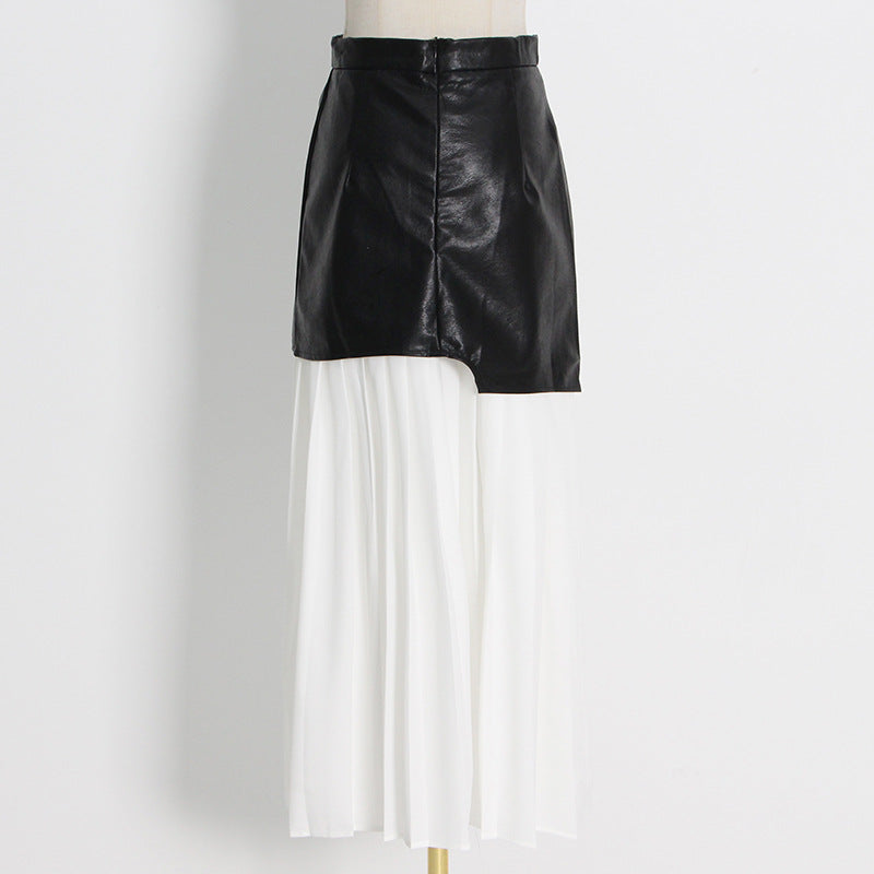 Leather patchwork contrasting half skirt