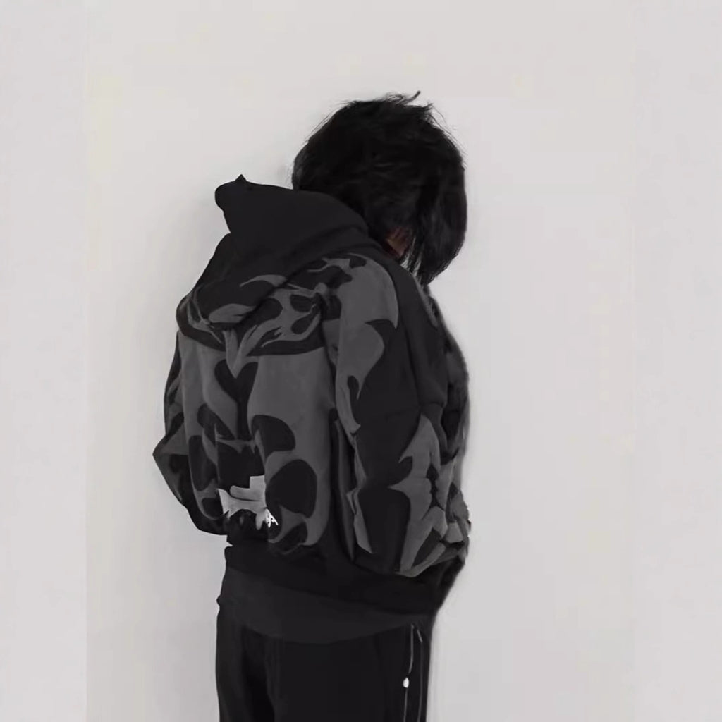 Gothic printed zipper hoodie