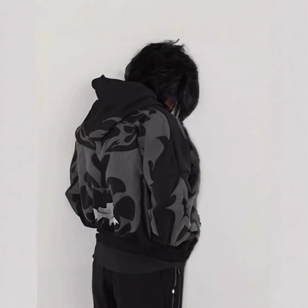 Gothic printed zipper hoodie