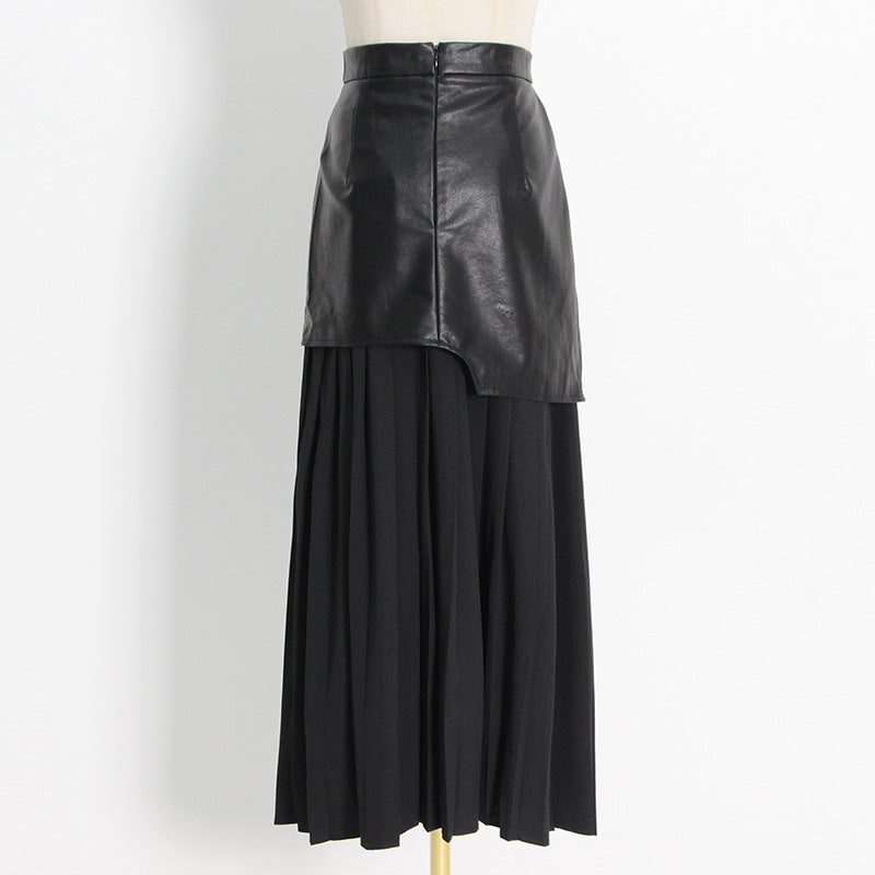 Leather patchwork contrasting half skirt
