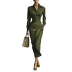 Chic Office-Friendly Fitted Asymmetric Long Sleeve Shirt Dress
