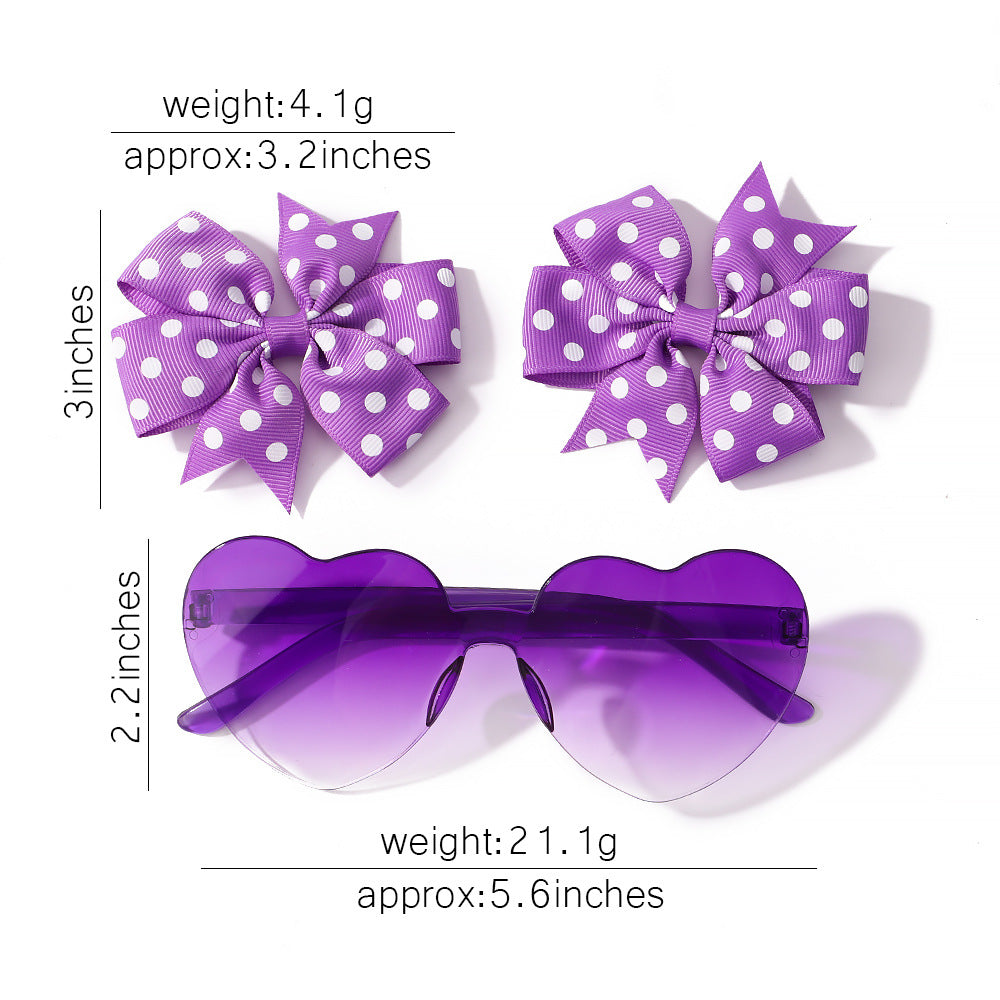 Kids' Accessories Printed Ribbed Ribbon Bow Hair Clip Sunglasses Set Headwear