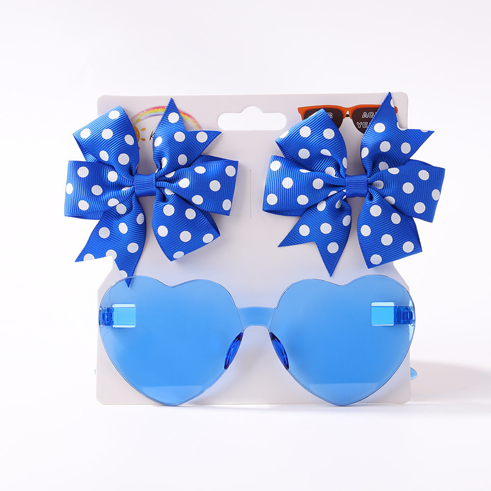 Kids' Accessories Printed Ribbed Ribbon Bow Hair Clip Sunglasses Set Headwear