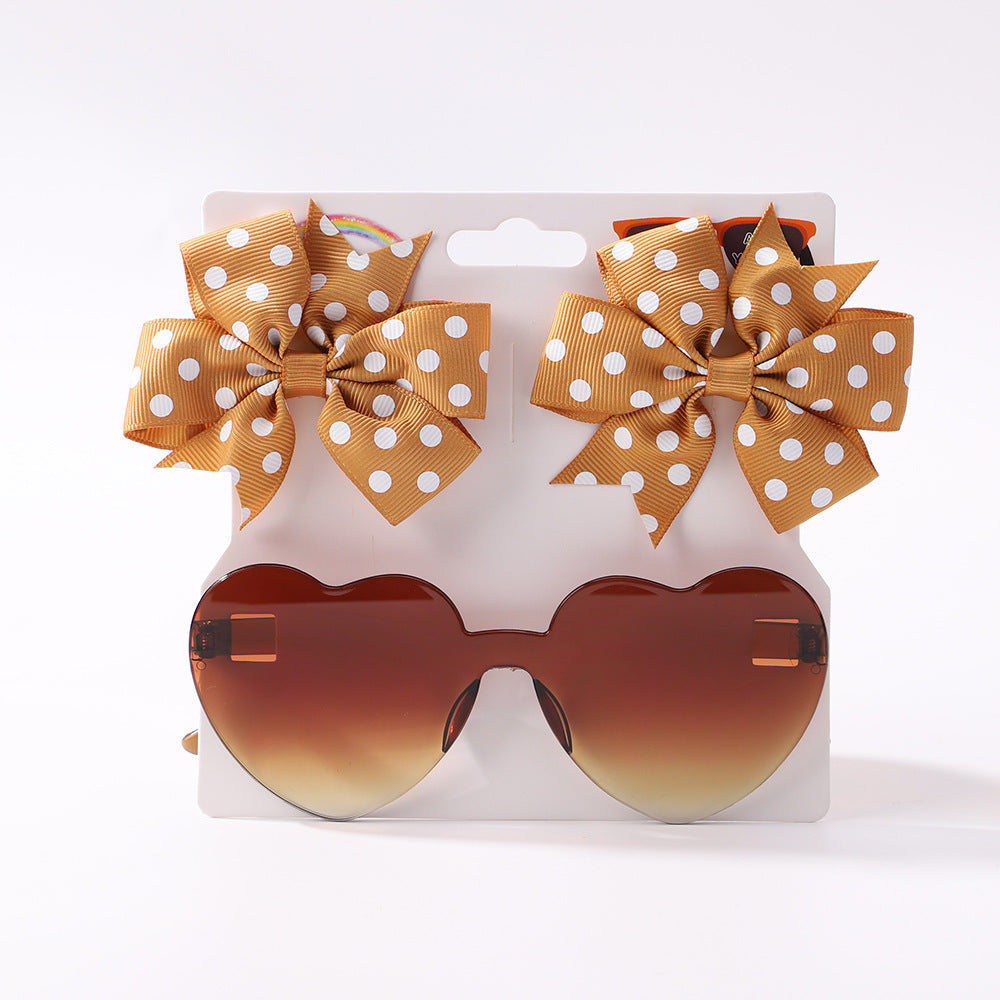 Kids' Accessories Printed Ribbed Ribbon Bow Hair Clip Sunglasses Set Headwear