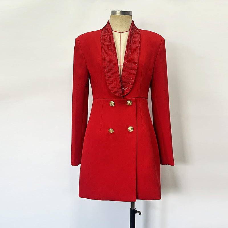 Socialite Style Deep V Green Fruit Collar Backless Heavy Embroidery Suit Coat