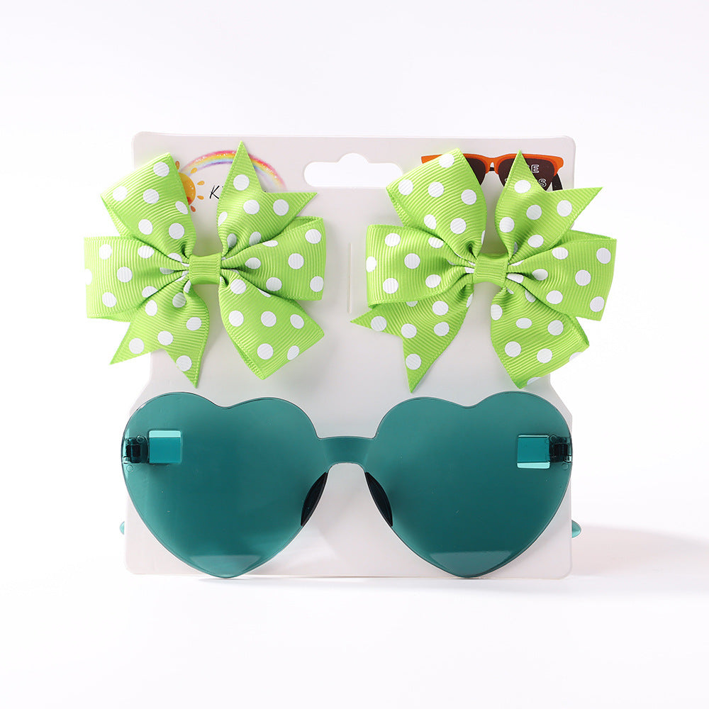 Kids' Accessories Printed Ribbed Ribbon Bow Hair Clip Sunglasses Set Headwear
