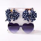 Kids' Accessories Printed Ribbed Ribbon Bow Hair Clip Sunglasses Set Headwear