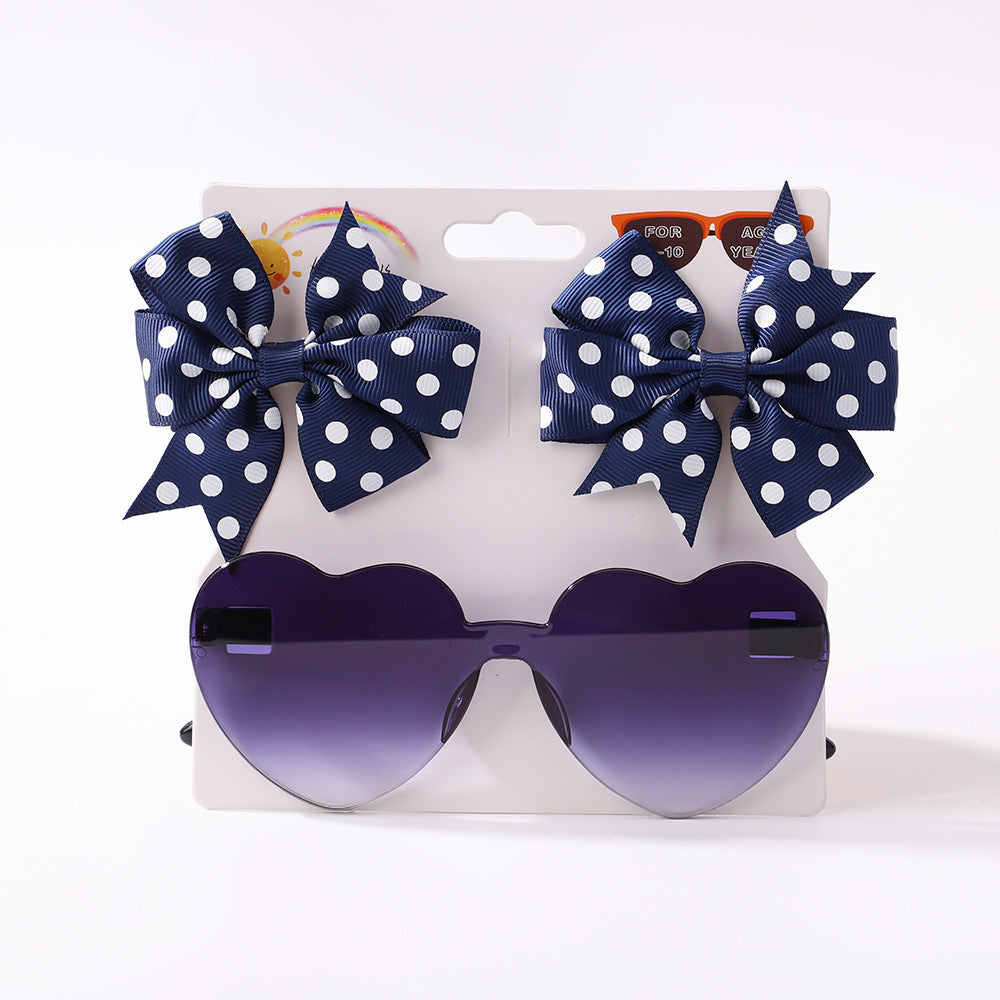 Kids' Accessories Printed Ribbed Ribbon Bow Hair Clip Sunglasses Set Headwear