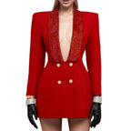 Socialite Style Deep V Green Fruit Collar Backless Heavy Embroidery Suit Coat