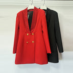 Socialite Style Deep V Green Fruit Collar Backless Heavy Embroidery Suit Coat