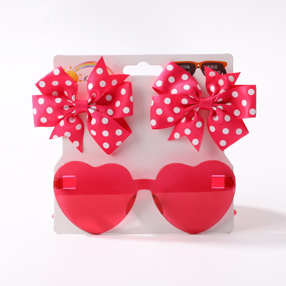 Kids' Accessories Printed Ribbed Ribbon Bow Hair Clip Sunglasses Set Headwear